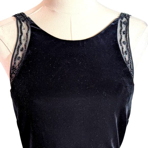 RIMINI Black Velvet Sequin Beaded Lace Trim Sleeveless Maxi Evening Dress Size 2 - Picture 5 of 7